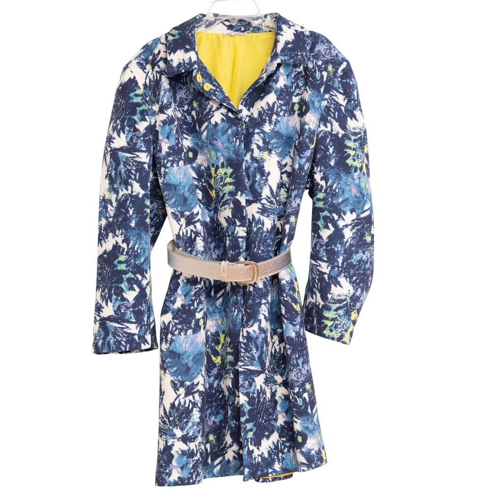 Frances‎ Valentine Jacket 3X Blue Abstract Floral Designer Coat Maximalist Chic